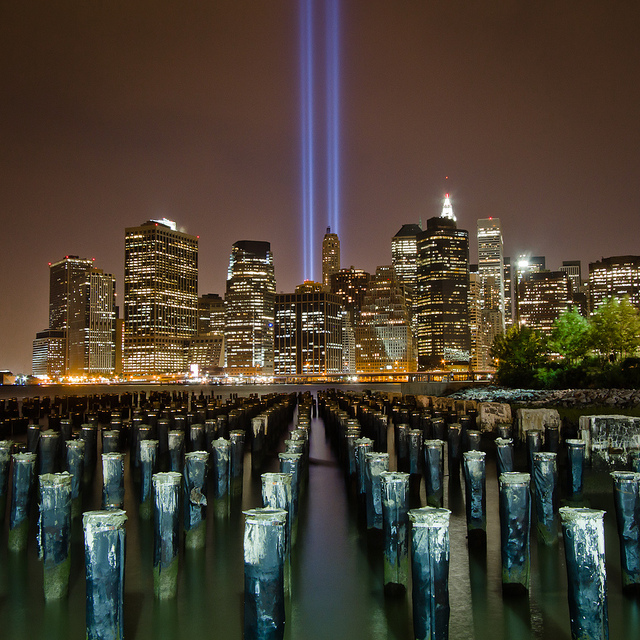 Tribute in Light, which is organized by the Municipal Arts Society, has shined into the New York sky every year on September 11th since 2002 and serves as a very powerful memorial to the people who lost their lives on that day in 2001. It has secured funding for this year and next and I hope they can come up with a way to make it a permanent annual memorial. I took this on Tuesday night when they were doing a test run of the lights. I've taken other photos from this spot recently and thought it would be a fitting place to photograph the memorial. Tribute in Light will shine from dusk this evening until dawn tomorrow morning.